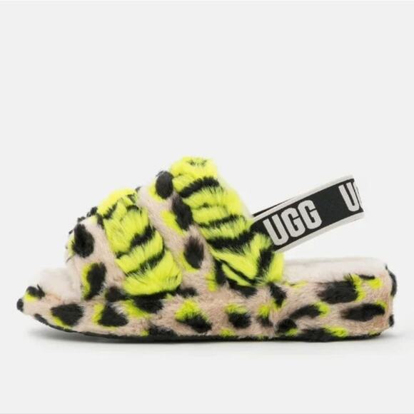 UGG FLUFF YEAH ANIMALIA - Platform sandals slides slippers KEY LIME SIZE 8 NEW!! - Picture 2 of 9